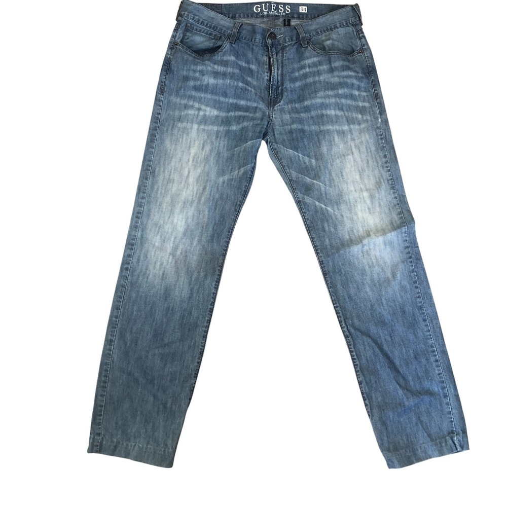 Guess Lincoln Slim Straight Men's‎ Made in USA Y2K 90's Thrashed Jeans, Sz 34